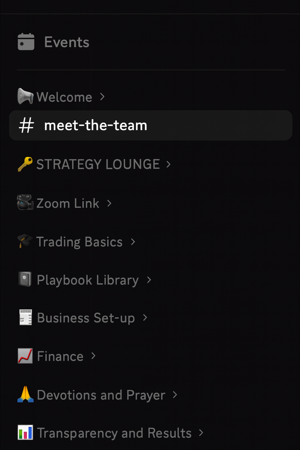 Menu or navigation panel with various options on a dark background